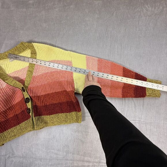 Urban Outfitters Sunset Striped Chunky Knit Cropped Cardigan Sweater Large UO - Picture 9 of 11